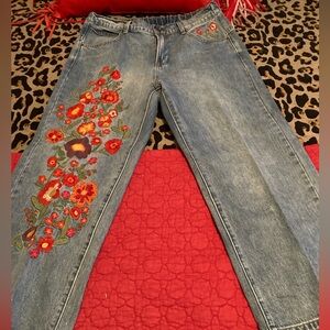Oh Cropped Jeans Floral Embroidery Capri L
